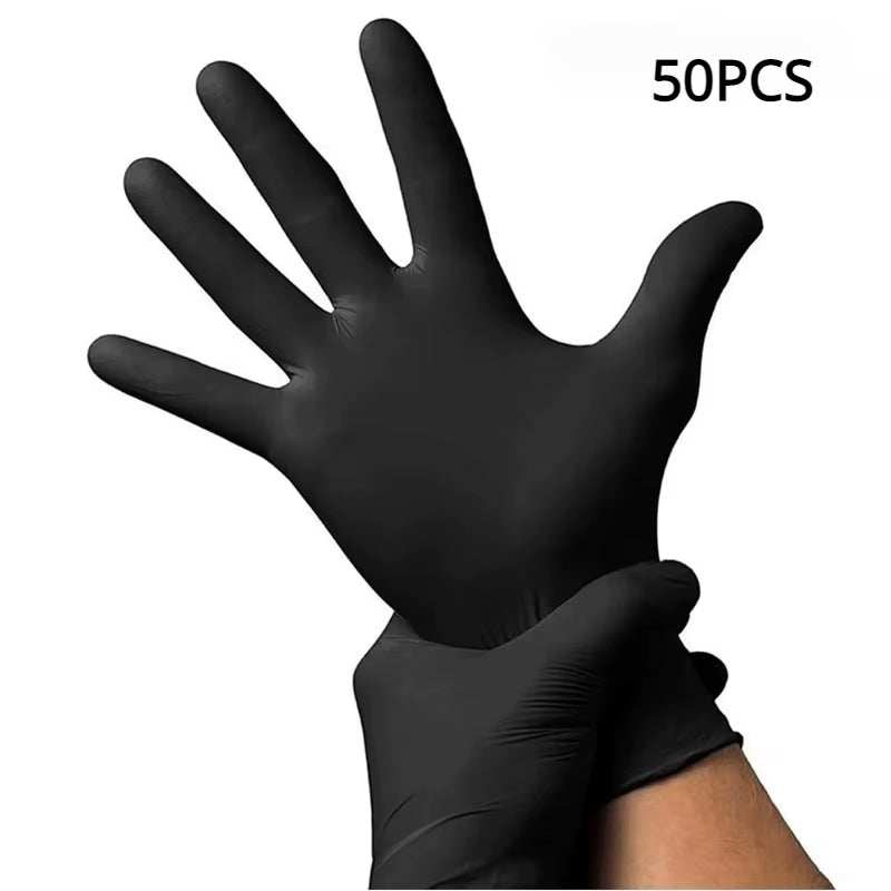 Disposable black nitrile gloves, latex free, waterproof, durable, suitable for kitchen and beauty salon use