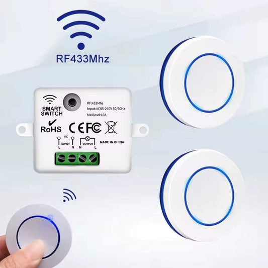 RF 433Mhz wireless remote control light switch with 10A relay receiver and mini round button panel for LED lamp