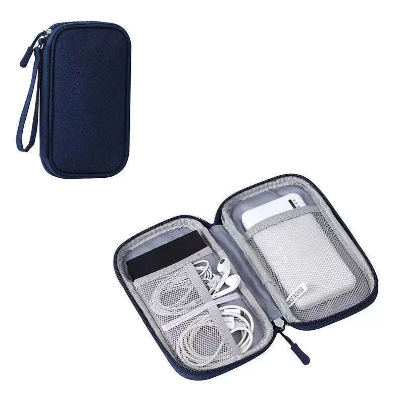 Waterproof data cable storage bag with double-layer portable travel organizer case for cords and USB chargers