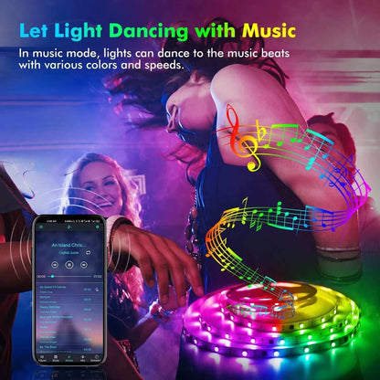 Smart LED Strip Lights 5050 RGB with Bluetooth remote control and flexible USB 5V ribbon for Christmas room decor