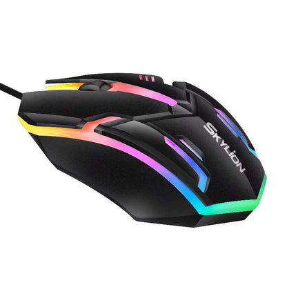 F1 Wired 3 Keys Mouse with colorful lighting, ambidextrous design, and opto-electronic tracking for gaming and office use on Windows and Apple iOS systems
