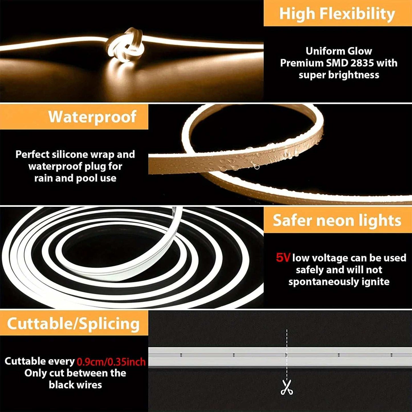 Neon LED light strip USB powered with smart gesture sensor and waterproof silicone design