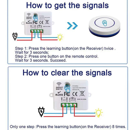 RF 433Mhz wireless remote control light switch with 10A relay receiver and mini round button wall panel for LED lamp
