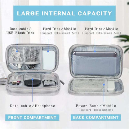 Waterproof portable data cable storage bag travel organizer with double layers
