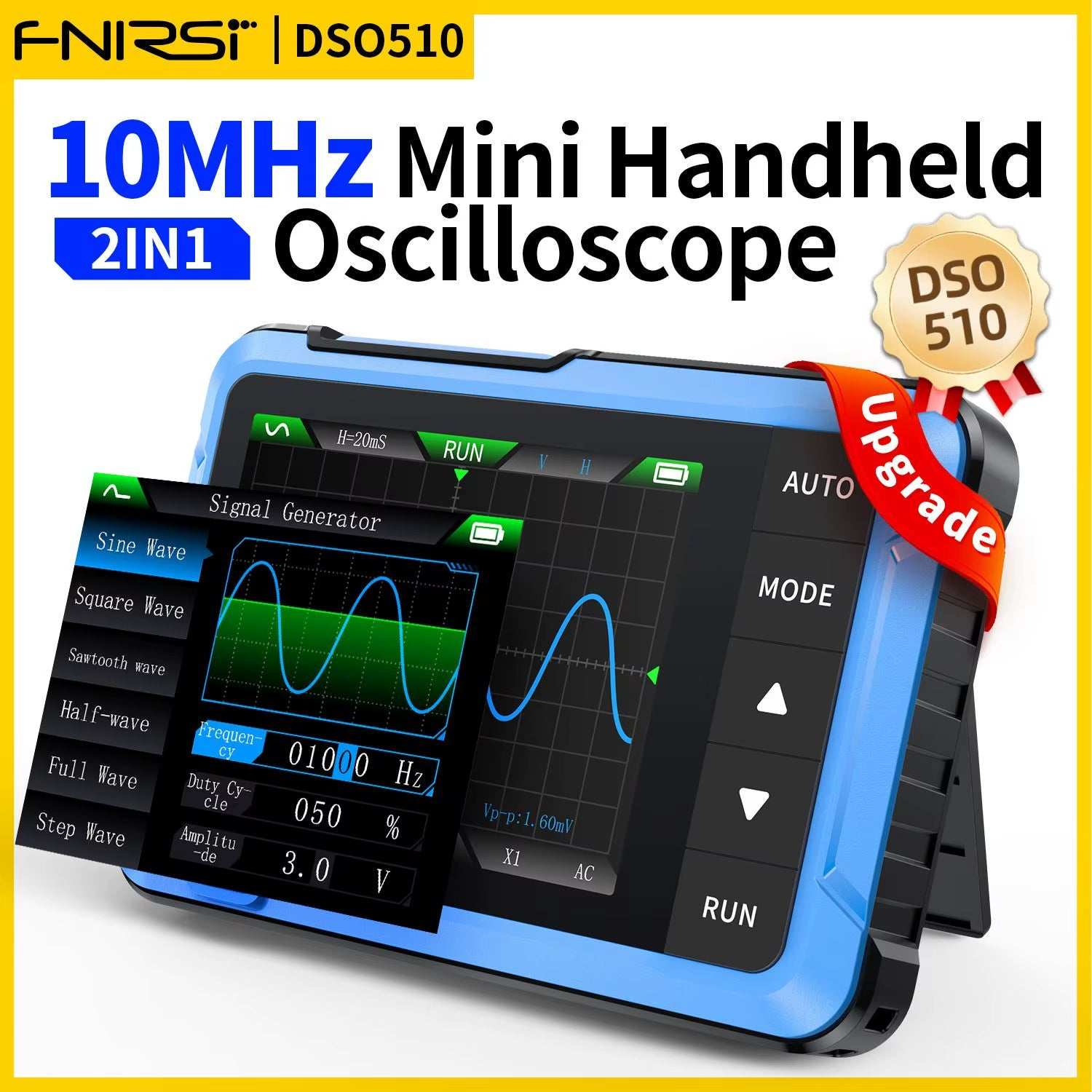 Handheld DSO510 oscilloscope with 2.8-inch display and compact design for portable electronic testing and repair