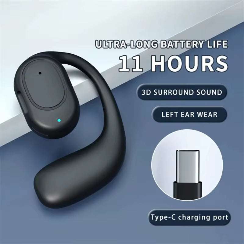 Wireless Bluetooth headphones with bone conduction and microphone for handsfree noise-canceling calls and music.