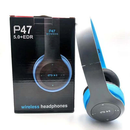 Stereo P47 Headset wireless Bluetooth over-ear headphones with folding design and noise cancelling microphone
