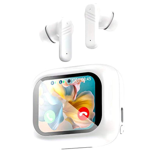 Active Noise Cancelling Earbuds with Smart Touch Screen and Charging Case for iPhone and Android