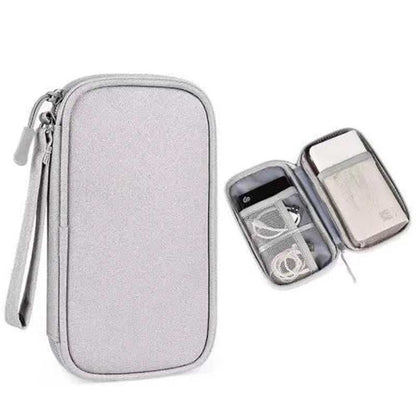 Portable waterproof data cable storage bag with double layers for travel organization