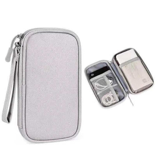 Portable waterproof data cable storage bag with double layers for travel organization