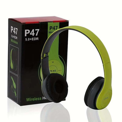 Stereo P47 Headset wireless over-ear Bluetooth headphones with noise cancelling and foldable design