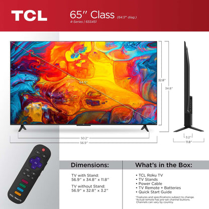 65" Class S4 TCL 4K UHD HDR Smart TV with Roku and sleek metal design