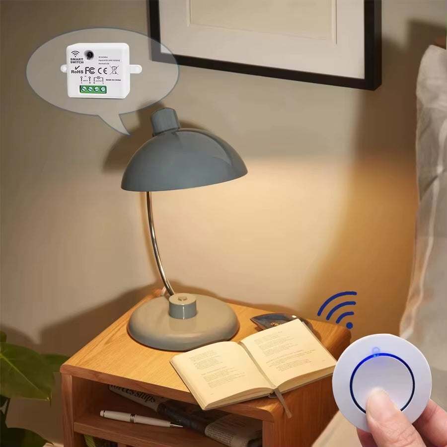 RF 433Mhz wireless remote control light switch with 10A relay receiver and mini round button wall panel for LED lamps