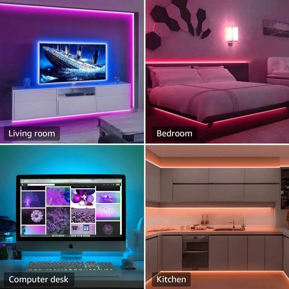 Smart LED strip lights 5050 RGB with Bluetooth app remote control and flexible USB 5V ribbon lamp for room decor