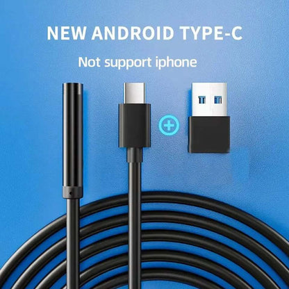 7.0MM TYPE-C endoscope camera with IP67 waterproof, 6 adjustable LEDs, USB Android flexible inspection borescope for phone and PC