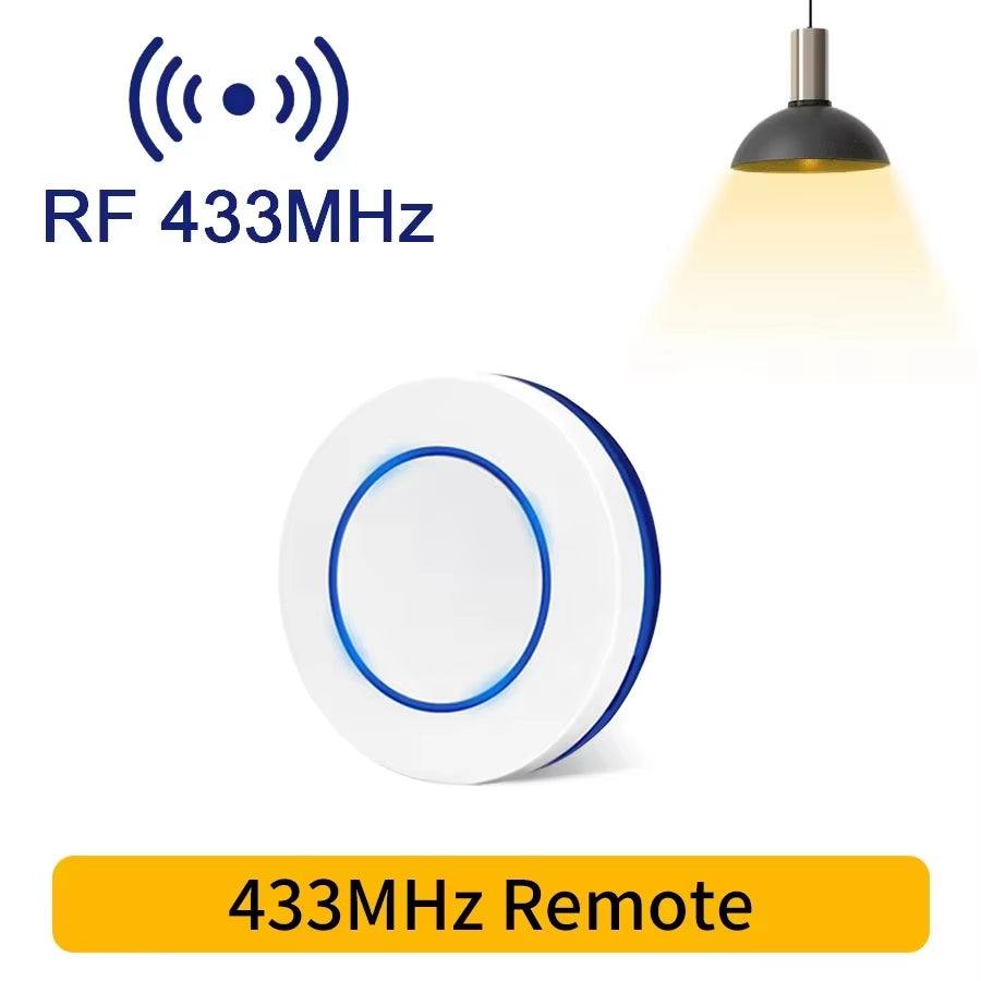 RF 433Mhz wireless remote control light switch with 10A relay receiver and mini round button wall panel for LED lamp