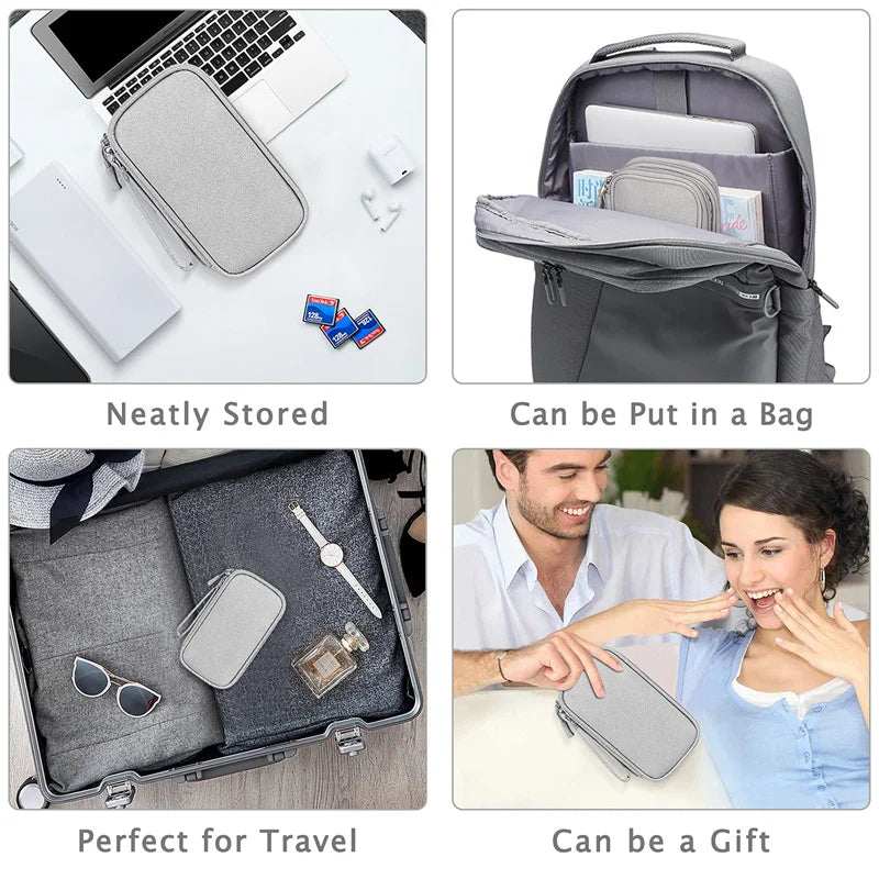 Waterproof data cable storage bag with double layers for travel organizer and portable carry case