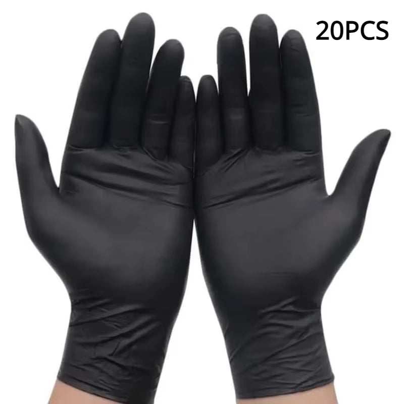 Disposable black nitrile gloves, latex-free, waterproof, durable for kitchen and beauty salon use