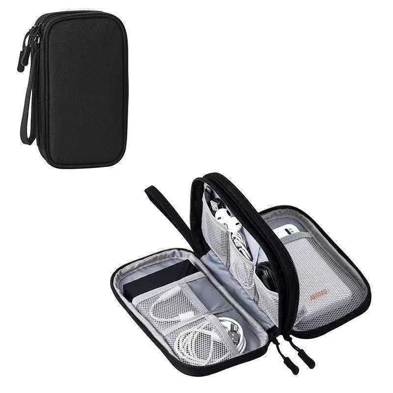 Waterproof portable data cable storage bag organizer with double layers for travel and electronic accessories