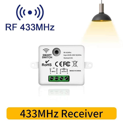 RF 433Mhz wireless remote control light switch with mini round button and 10A relay receiver for LED lamp