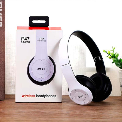 Stereo P47 Headset wireless Bluetooth over-ear headphones with folding design and noise cancelling for sports and gaming